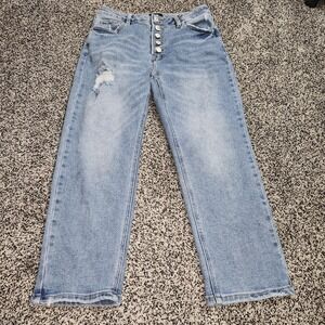 L&M Black Label Jeans Button Fly Straight Leg Destruction Lightwash Women Sz 9